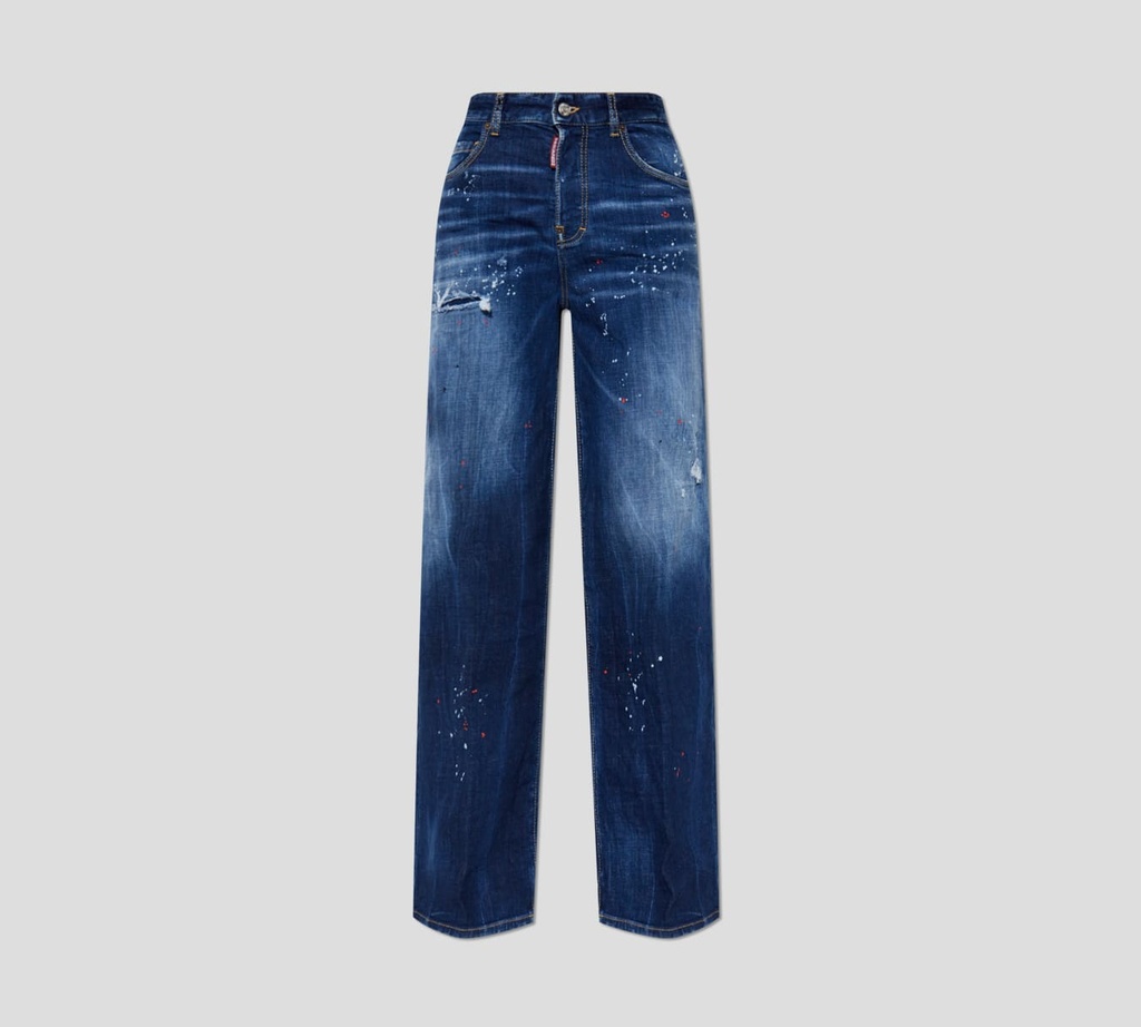 Dsquared2 - JEAN TRAVELLER CORTE ALTA CON BOTA AMPLIA Y MANCHAS DE PINTURA