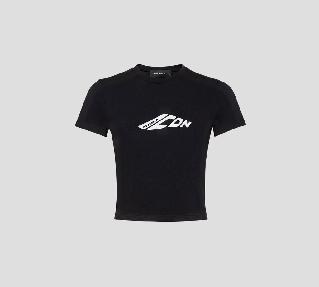 Dsquared2 - FRANELA ICON NEGRA CUELLO REDONDO DE TALLE CORTO