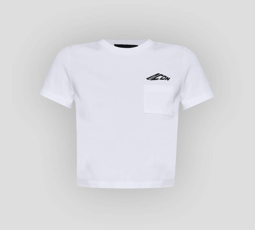 Dsquared2 - FRANELA TALLE CORTO CUELLO REDONDO CON LOGO ESTAMPADO Y BOLSILLO