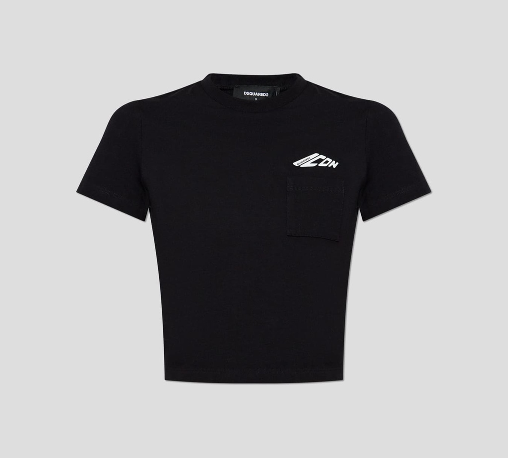 Dsquared2 - FRANELA TALLE CORTO CUELLO REDONDO CON LOGO ESTAMPADO Y BOLSILLO 