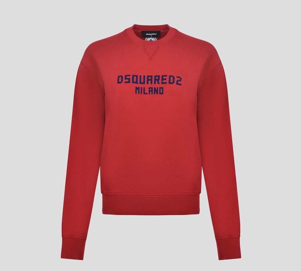 Dsquared2 - SWEATER CUELLO REDONDO CLÁSICO ROJO CON LOGO ESTAMPADO