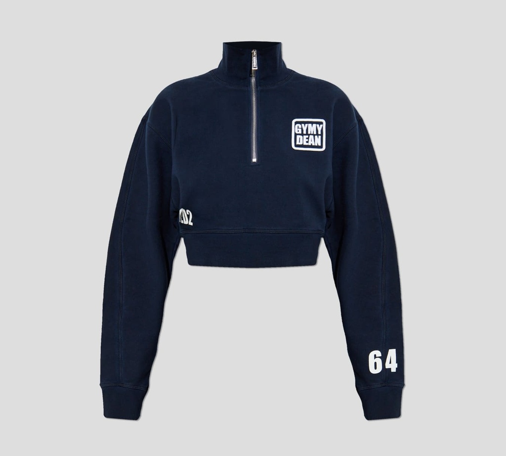 Dsquared2 - SWEATER GYM CUELLO ALTO TALLE CORTO CON CIERRE PLATEADO