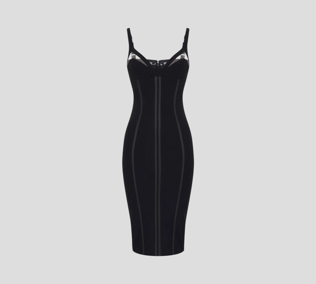 Elisabetta Franchi - VESTIDO NEGRO MIDI CON COSTURA SOBRESALIENTE
