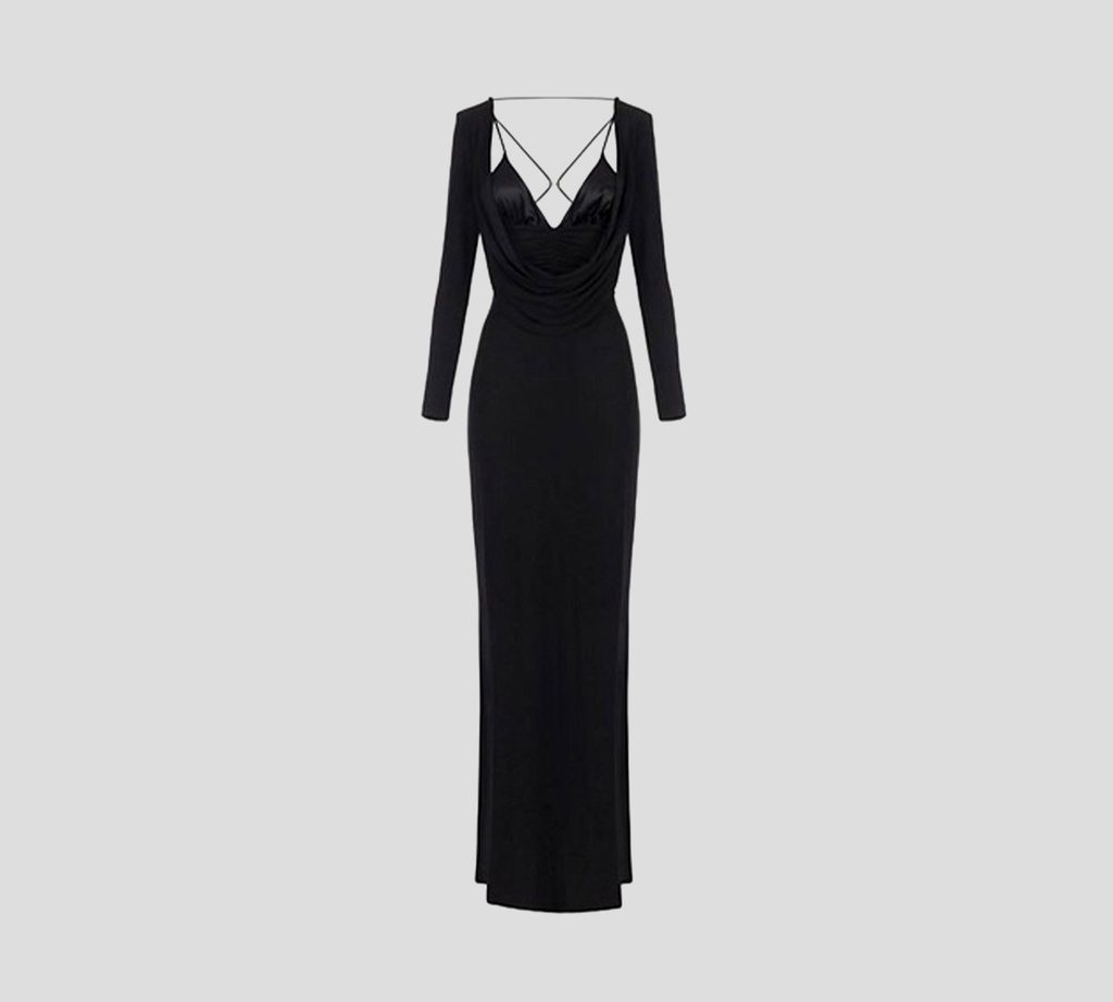Elisabetta Franchi - VESTIDO NEGRO MANGA LARGA CON ESCOTE EN EL PECHO