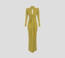 Elisabetta Franchi - VESTIDO MANGA LARGA VERDE CON DETALLE DORADO FRONTAL