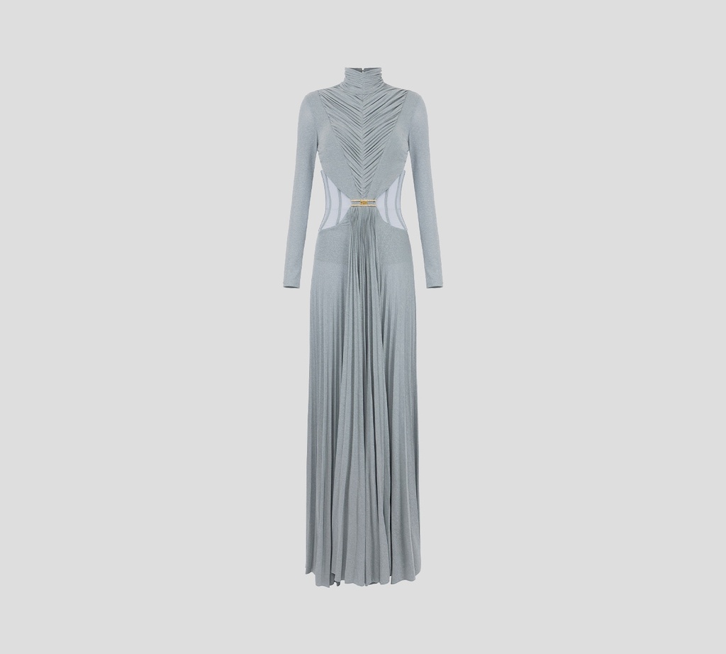 Elisabetta Franchi - VESTIDO STARLIGHT MANGA LARGA CON DETALLE FRONTAL DORADO