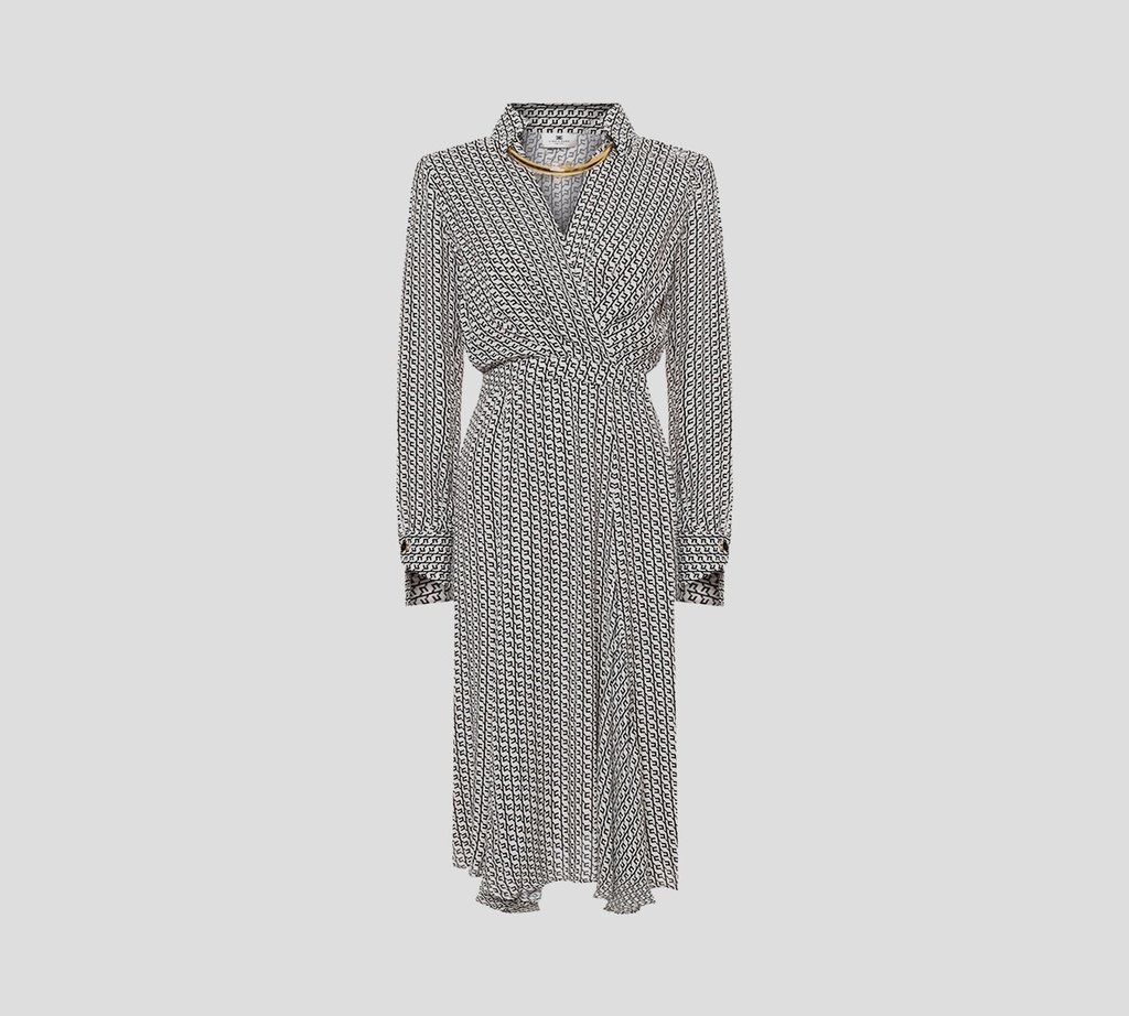 Elisabetta Franchi - VESTIDO BLANCO Y NEGRO CON DETALLE DE COLLAR DORADO