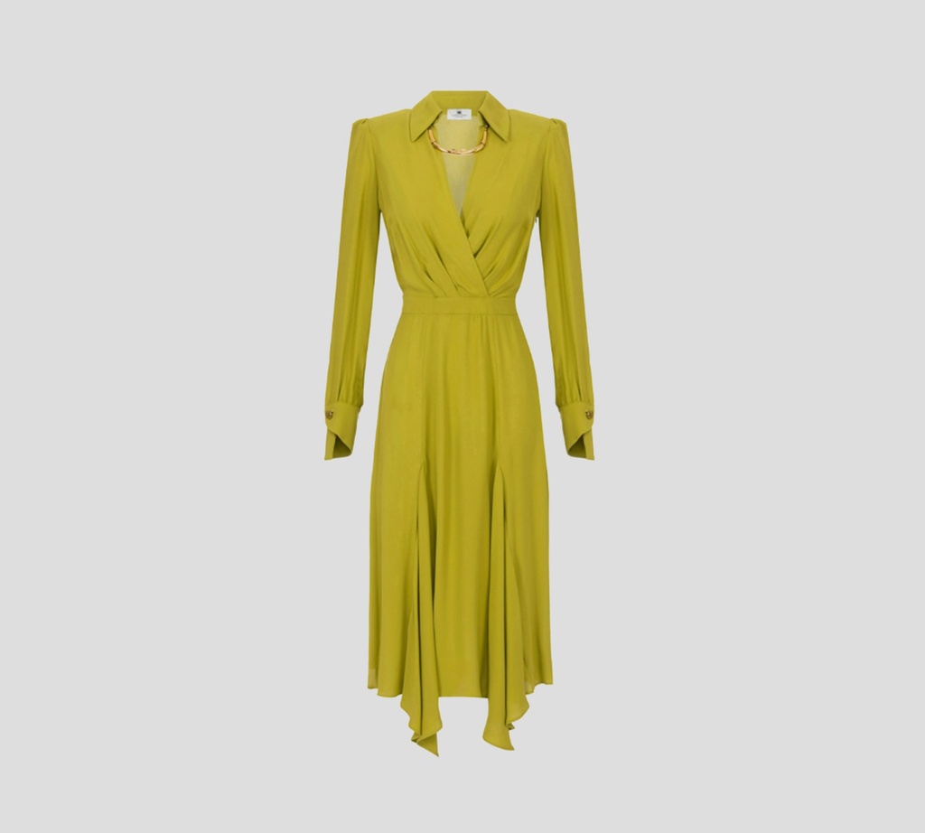 Elisabetta Franchi - VESTIDO COLOR VERDE CON DETALLE DE COLLAR DORADO