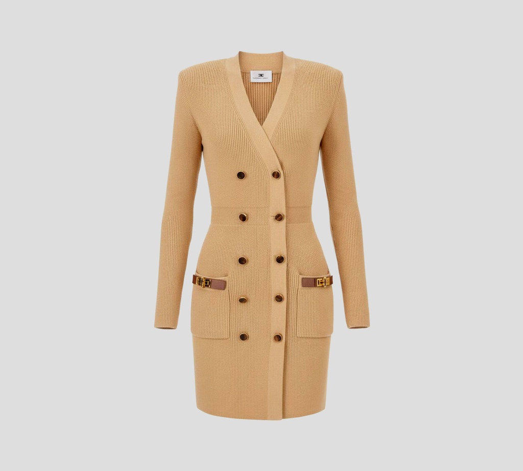 Elisabetta Franchi - VESTIDO CAMEL TIPO CARDIGAN CON BOTONES MARRONES