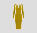 Elisabetta Franchi - VESTIDO MIDI VERDE CON DETALLE DORADO EN CUELLO Y MANGAS REMOVIBLES