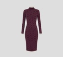Elisabetta Franchi - VESTIDO MIDI MERLOT CON DETALLES EN BLANCO CON CUELLO ALTO
