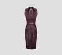 Elisabetta Franchi - VESTIDO MIDI MERLOT METALIZADO SIN MANGAS CUELLO EN V CON CORREA