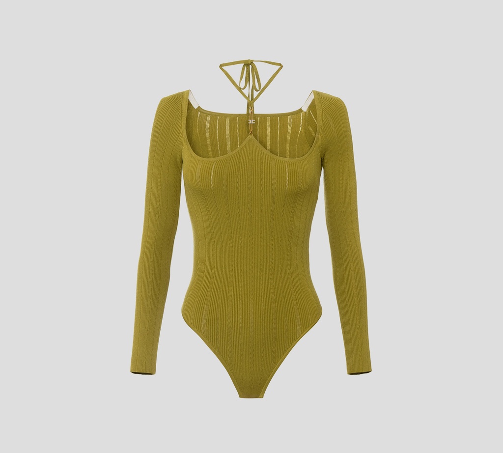 Elisabetta Franchi - BODY VERDE MANGA LARGA CONDETALLE DORADO