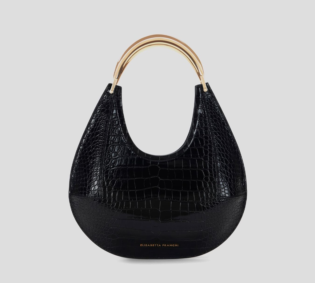 Elisabetta Franchi - CARTERA NEGRA CON ASA DORADA Y TEXTURIZADO DE PIEL DE SERPIENTE