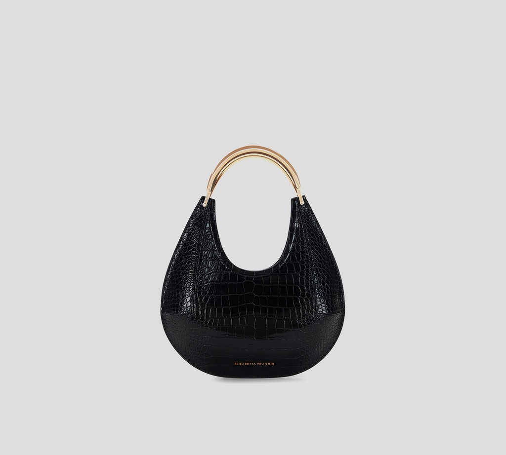 Elisabetta Franchi - CARTERA NEGRA PRINT DE SERPIENTE ASA DORADA