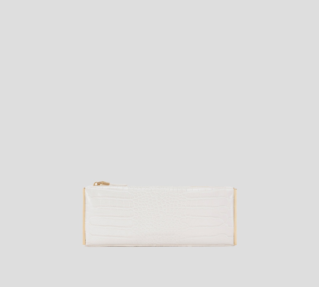 Elisabetta Franchi - CARTERA DE MANO BLANCO HUESO CON PRINT DE SERPIENTE Y DETALLE DORADO