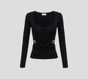 Elisabetta Franchi - BLUSA NEGRA MANGA LARGA CON BROCHES EN LA PARTE FRONTAL