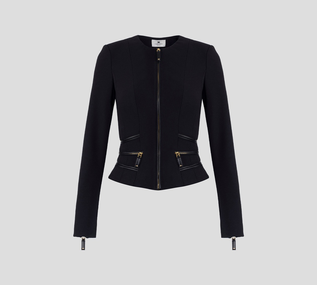 Elisabetta Franchi - BLAZER NEGRO CEÑIDO CON CIERRE FRONTAL Y DETALLES DORADOS