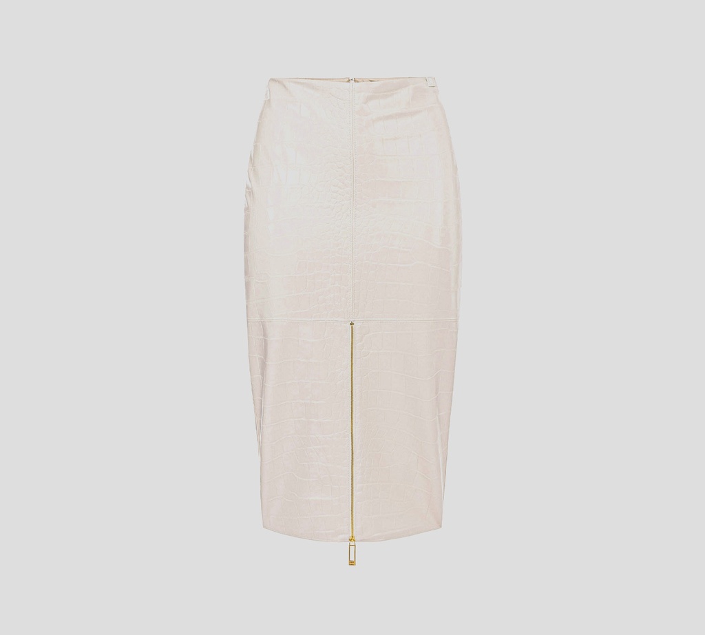 Elisabetta Franchi - FALDA MID COLOR HUESO CON CIERRE Y ESTAMPADO DE SERPIENTE
