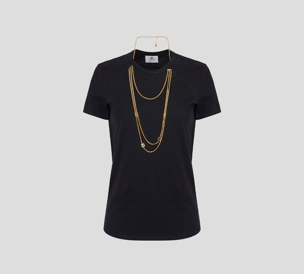 Elisabetta Franchi - FRANELA NEGRA CON CADENA DORADA LARGA