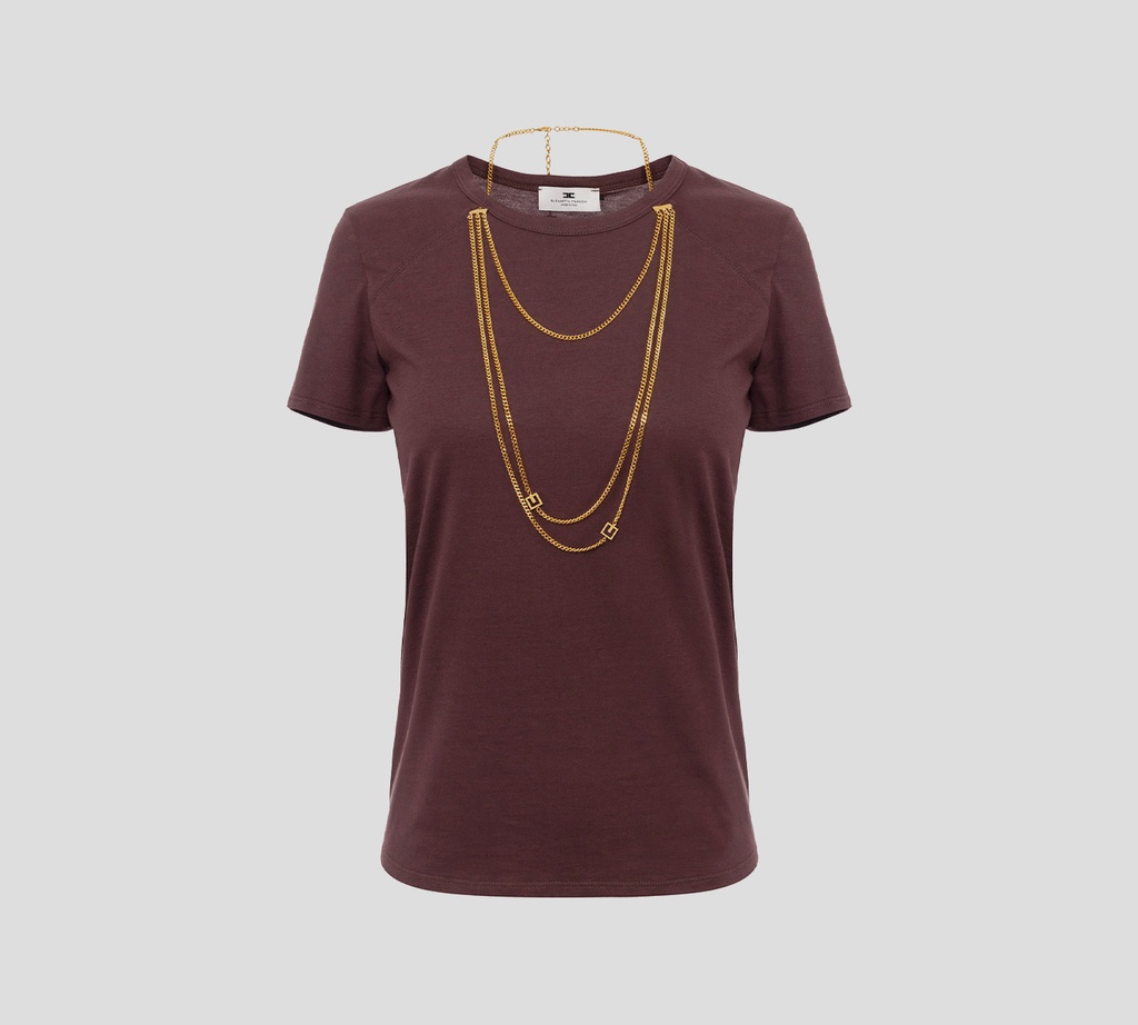Elisabetta Franchi - FRANELA MERLOT CON CADENA DORADA LARGA