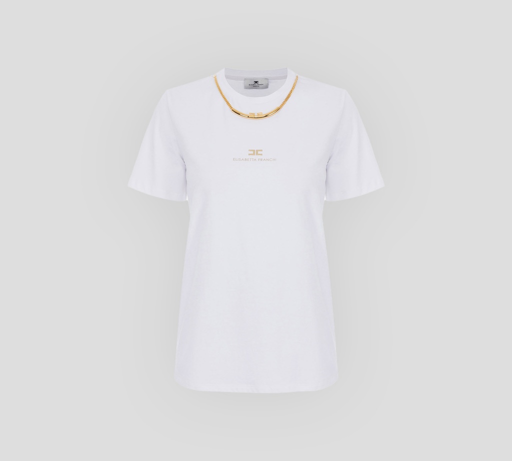 Elisabetta Franchi - FRANELA BLANCA CON COLLAR DORADO