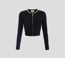 Elisabetta Franchi - CARDIGAN NEGRO CORTO CON DETALLE EN CUELLO DE CADENA Y CIERRE