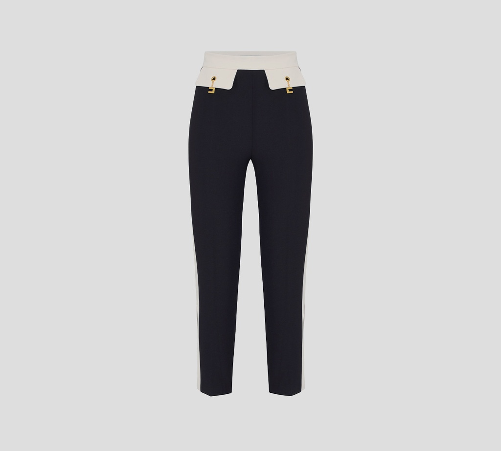 Elisabetta Franchi - PANTALON BICOLOR NEGRO BLANCO CON DETALLE DORADO