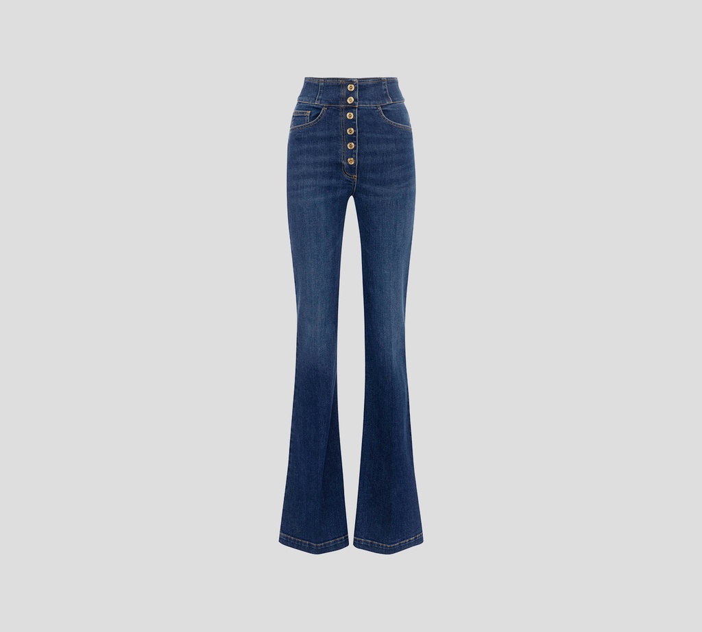 Elisabetta Franchi - JEAN AZUL DE BOTA ACAMPANADA