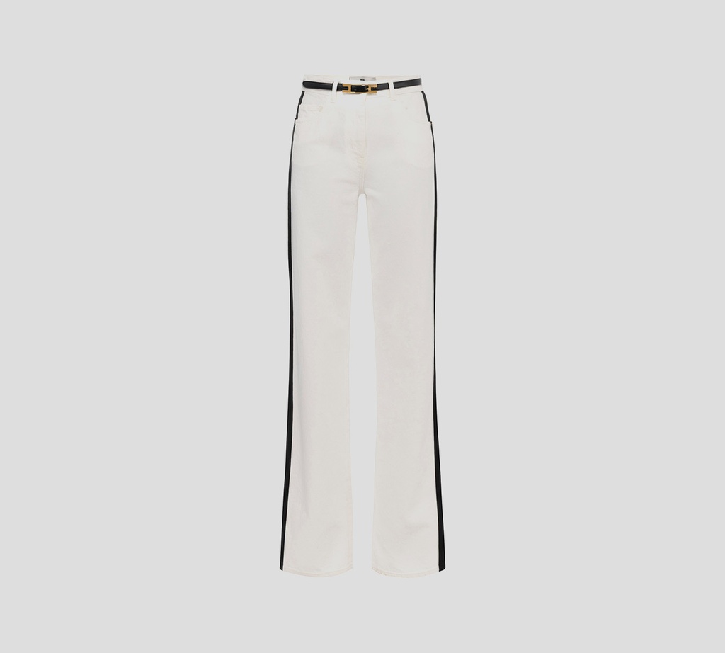 Elisabetta Franchi - JEAN BLANCO CON FRANJA LATERAL NEGRA Y CINTURON NEGRO
