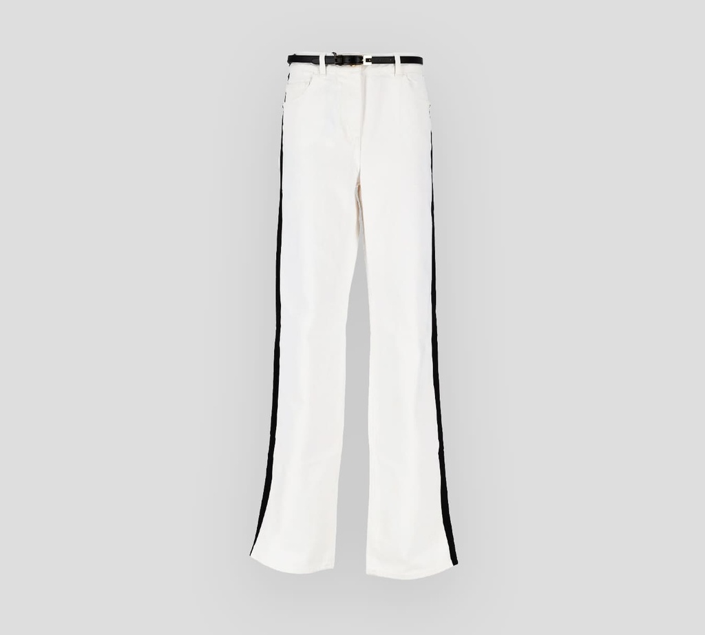 Elisabetta Franchi - JEAN BLANCO CON FRANJA LATERAL NEGRA Y CINTURÓN NEGRO