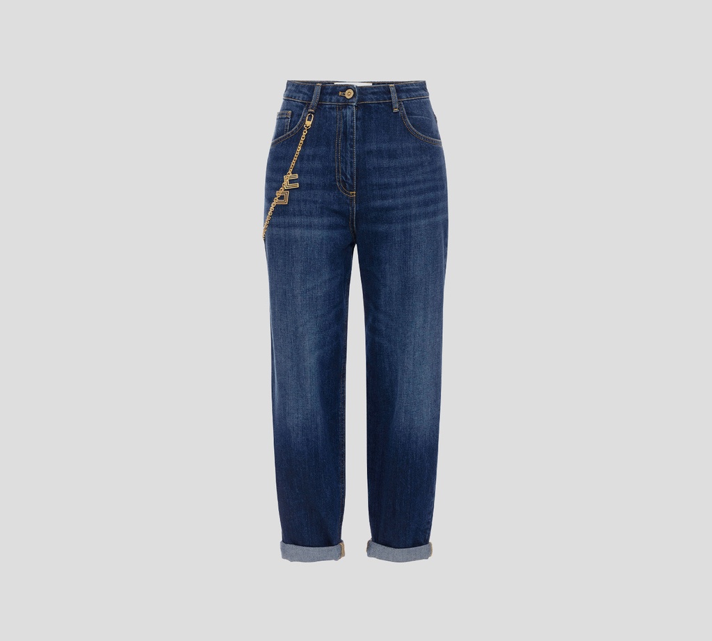 Elisabetta Franchi - BLUE JEAN CORTE GLOBO CON CADENA DORADA