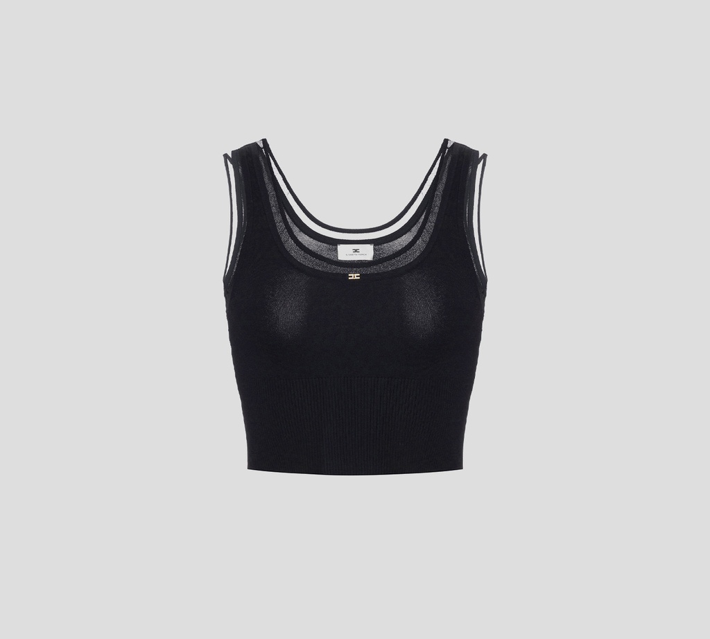 Elisabetta Franchi - CROPTOP NEGRO CON DETALLE EN MESH