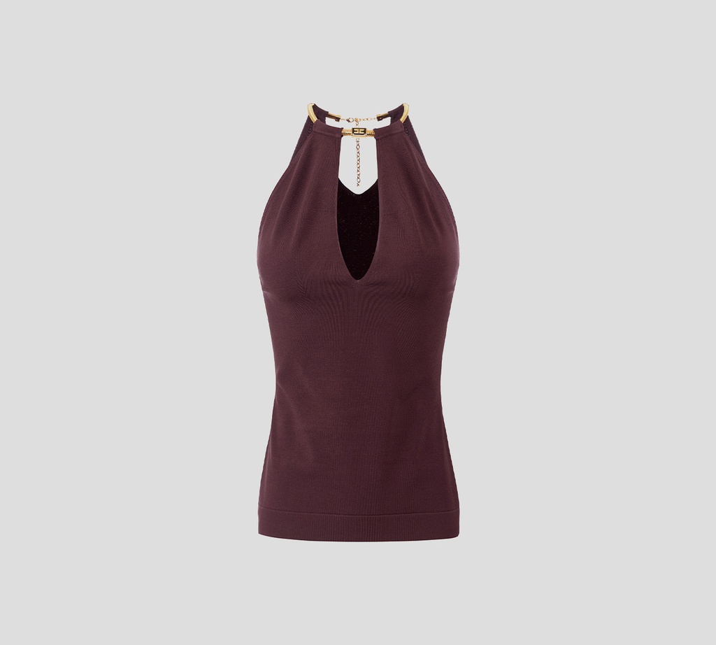 Elisabetta Franchi - TOP MERLOT CON DETALLE DORADO EN EL CUELLO TIPO COLLAR