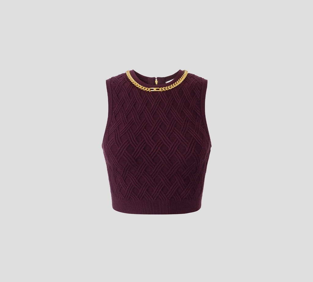 Elisabetta Franchi - CROPTOP MERLOT CON DETALLE DE CADENA EN CUELLO Y CIERRE