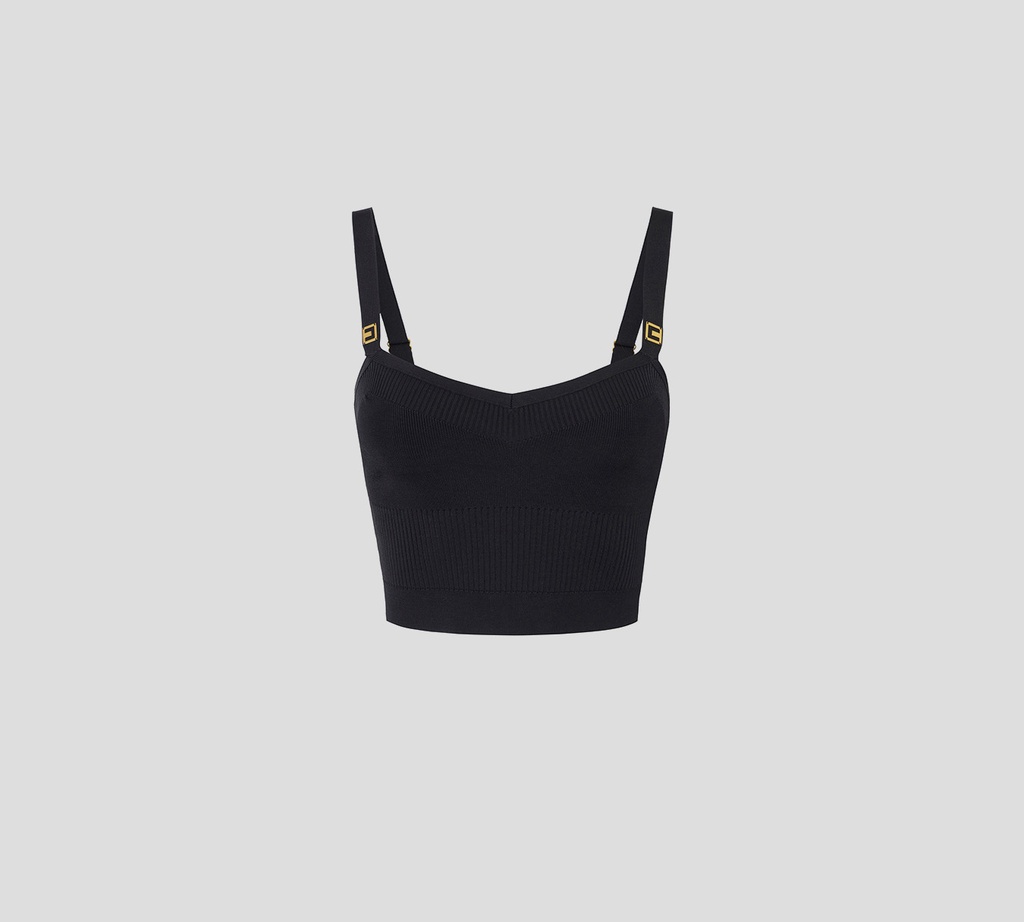 Elisabetta Franchi - CROPTOP NEGRO CON DETALLE DORADO EN TIRANTES