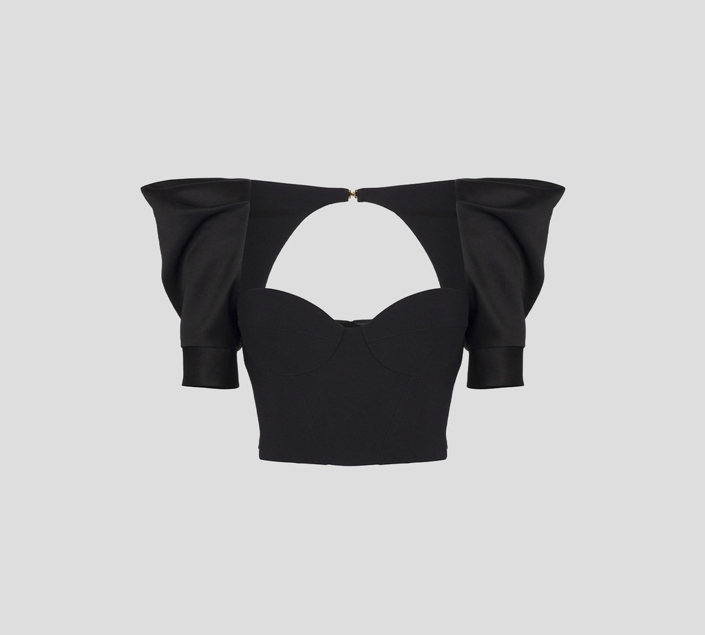 Elisabetta Franchi - TOP NEGRO DE POLIESTER Y HOMBRERAS