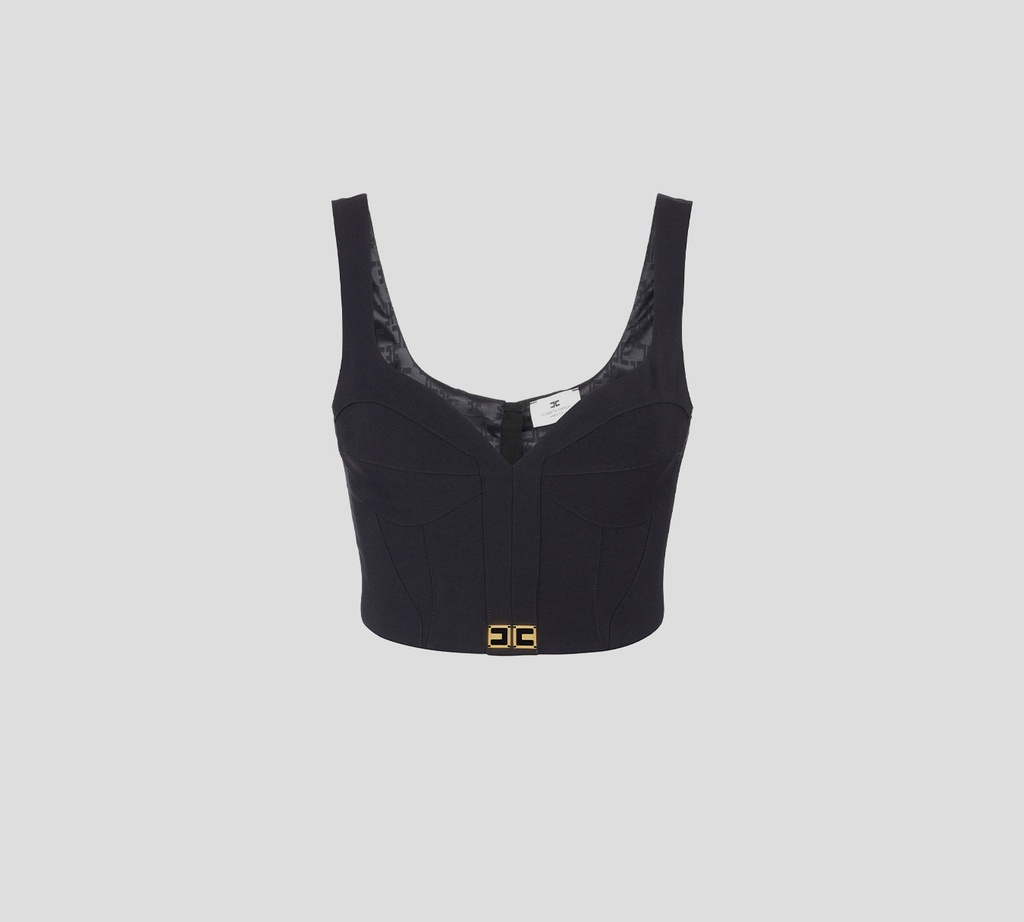 Elisabetta Franchi - TOP NEGRO CON DETALLES DORADOS EN PARTE INFERIOR