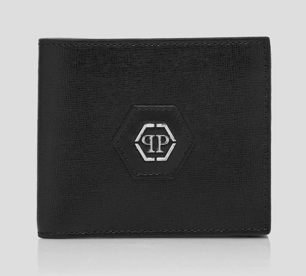 Philipp Plein - BILLETERA NEGRA FRANCESA HEXAGONAL DE PIEL SAFFIANO