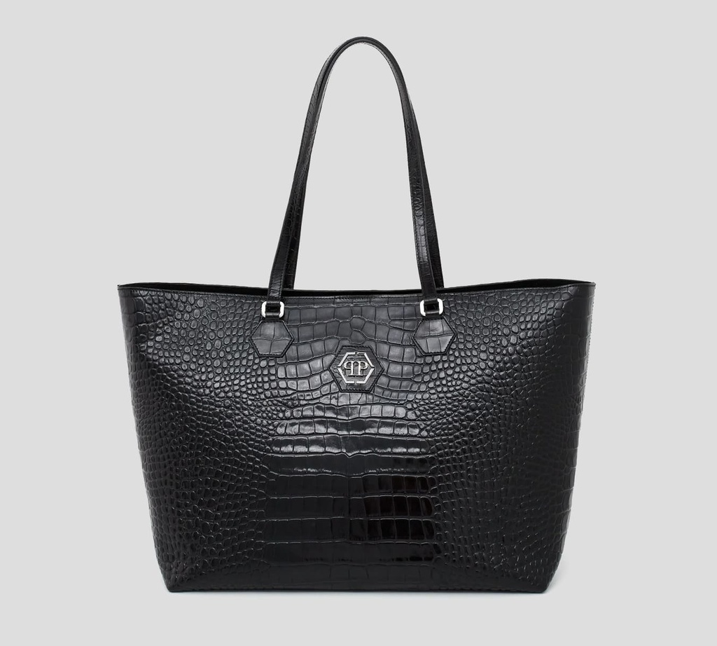 Philipp Plein - CARTERA NEGRA SKULL CRYSTAL CON TEXTURIZADO DE PIEL