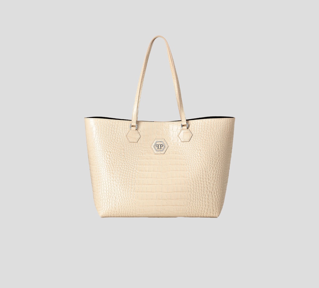 Philipp Plein - CARTERA BEIGE DE COMPRAS CALAVERA DE CRISTAL