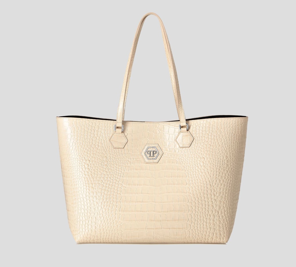Philipp Plein - CARTERA BEIGE SKULL CRYSTAL CON TEXTURIZADO DE PIEL