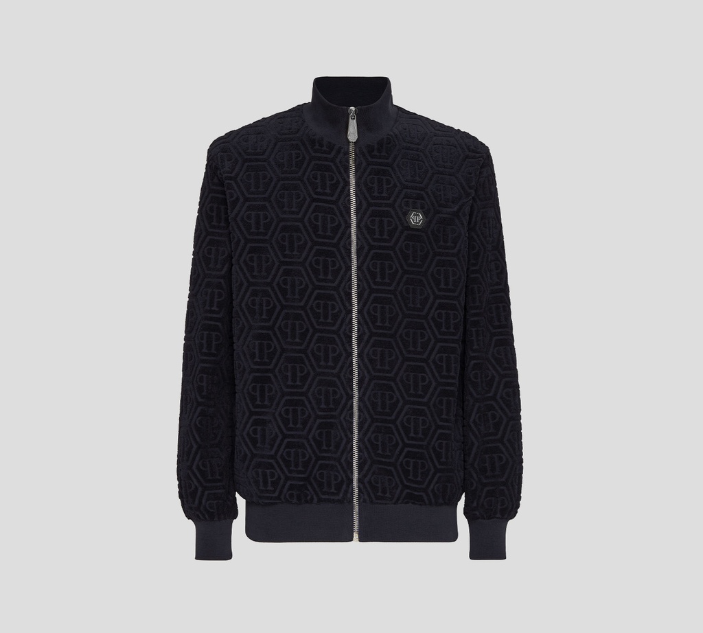Philipp Plein - CHAQUETA AZUL OSCURO DE CHÁNDAL JACQUARD CON MONOGRAMA