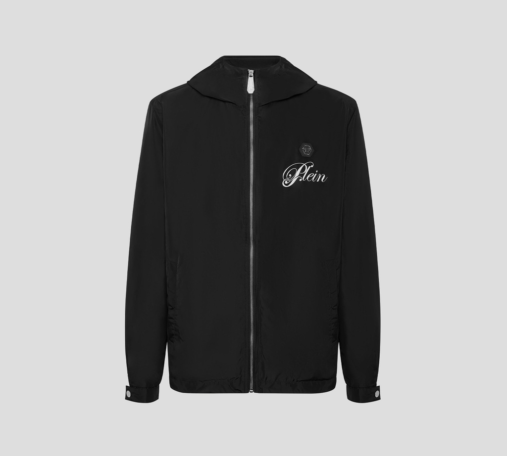 Philipp Plein - CHAQUETA NEGRA CORTAVIENTOS CON CAPUCHA DE NAILON