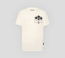 Philipp Plein - FRANELA OFF WHITE DE CUELLO REDONDO CON PARCHE DE CUERO Y ESTRELLAS