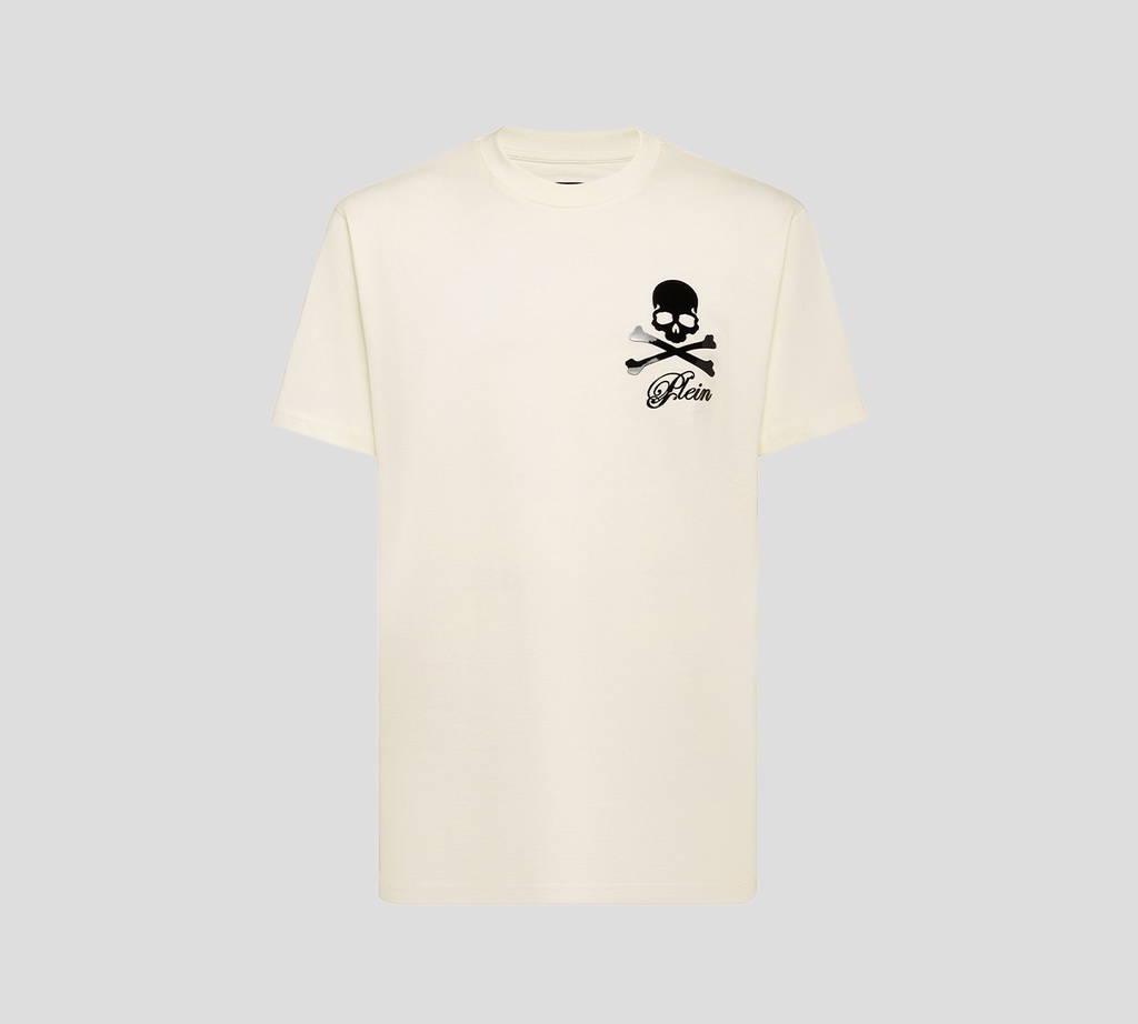 Philipp Plein - FRANELA OFF WHITE CUELLO REDONDO CON CALAVERA Y HUESOS