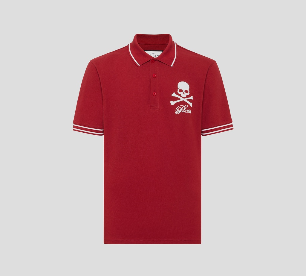Philipp Plein - POLO ROJA EN PUNTO PIQUÉ CON CALAVERA Y HUESOS
