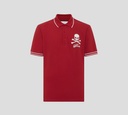 Philipp Plein - POLO ROJA EN PUNTO PIQUÉ CON CALAVERA Y HUESOS