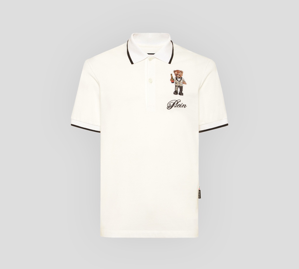 Philipp Plein - POLO BLANCA TEDDY CON LINEAS NEGRAS