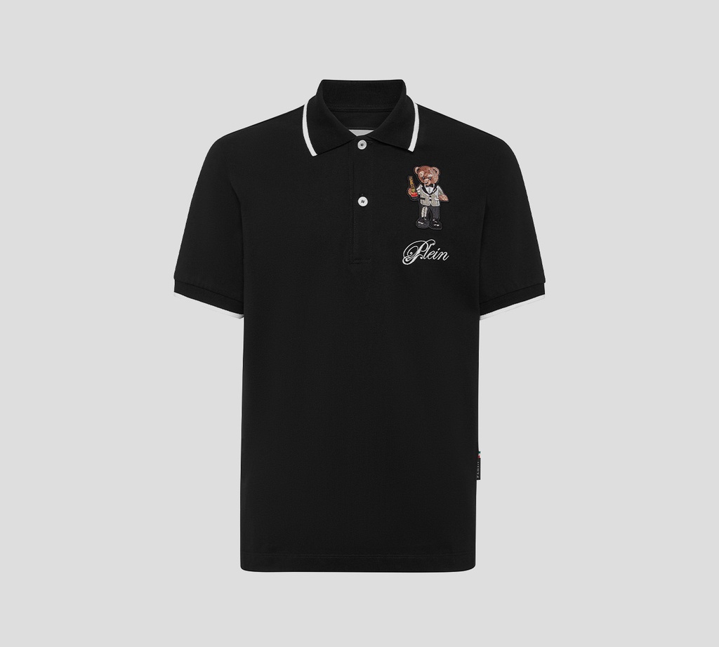 Philipp Plein - POLO NEGRA TEDDY CON LINEAS BLANCAS